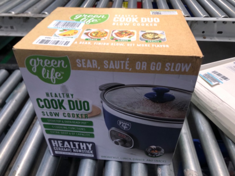 Photo 4 of **NONREFUNDABLE**FUNCTIONAL**SEE NOTES**
GreenLife Cook Duo Healthy Ceramic Nonstick Programmable 6 Quart Family-Sized Slow Cooker, PFAS-Free,Removable Lid and Pot,Digital Timer,Adjustable Temperature Control,Dishwasher Safe Parts,Night Blue