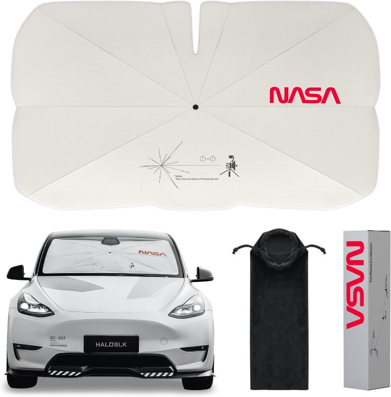 Photo 1 of ***STOCK PHOTO REFERENCE ONLY*** 
HALOBLK Reinforced Triple-Coated Windshield Sunshade Umbrella of The NASA Voyager-2 Mission Edition Designed for Tesla Model Y Model 3