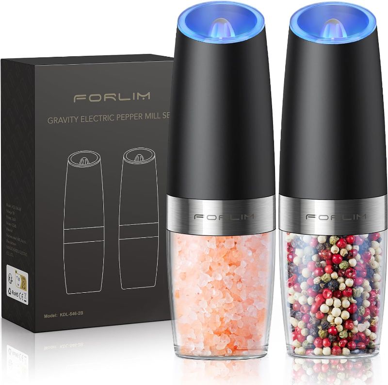 Photo 1 of ***SEE NOTES*** ***STOCK PHOTO REFERENCE ONLY*** Gravity Electric Salt and Pepper Grinder Set, Automatic Pepper Grinder Shakers Mill, Upgraded Batteries Powered Adjustable Coarseness with LED, One Hand Operation Perfect for Kitchen(Black)