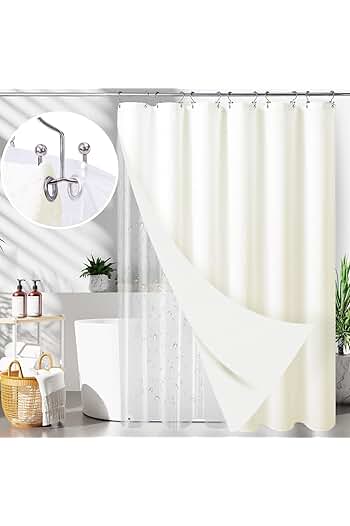 Photo 1 of  Waterproof Waffle Weave Shower Curtain and Clear Liner Set with 12 Stainless Steel Hooks Double Sided for Bathroom 72 Inches Heavy Duty Polyester Fabric Shower Curtains 72x72
