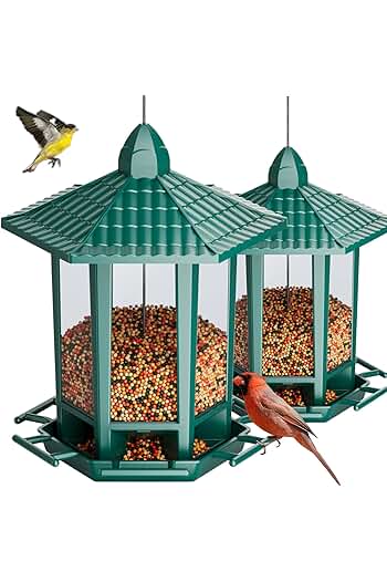 Photo 1 of (2 COUNT)Bird Feeders for Outdoor Hanging, Pagoda Design Fun Installatio 2.5 LB Wild Bird Feeders, Attracting Wild Birds Cardinal Sparrows Finch Goldfinch Chickadee - Green
