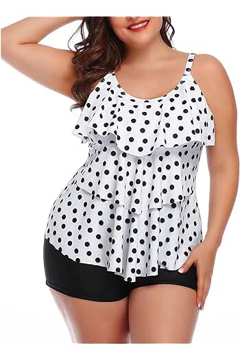 Photo 1 of (22W) Plus Size Bathing Suit for Women Two Piece Swimsuits Layered Ruffle Tankini Top with Boyshorts (22W)
