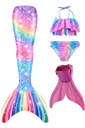 Photo 1 of (MEDIUM) Mermaid Tail Swimsuit with Monofin Girls   Swimwear Bikini Set
