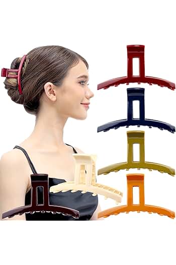 Photo 1 of (2-6 PACKS) RC ROCHE ORNAMENT 6 Pcs Womens Strong Hold Claw Thick Hair Clip No Slip Grip Strong Spring Teeth Claw Jaw Clamp Beauty Fashion Girls Ladies Classic Plastic Accessory Clips, Large Classic Multicolor
