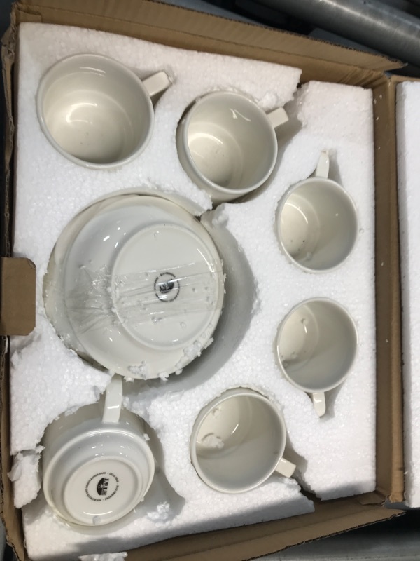 Photo 2 of ****2 plates broken****BTaT- Stackable Tea Cups and Saucers, White, Set of 6 (8 oz), Cappuccino Cups, Coffee Cups, White Tea Cup Set, British Coffee Cups, Porcelain Tea Set, Latte Cups