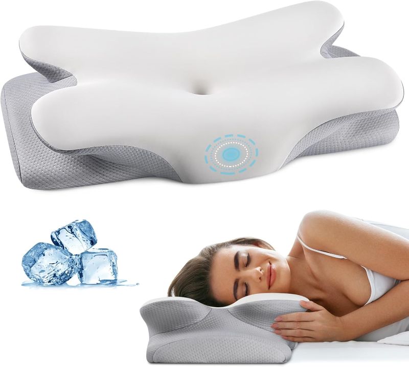 Photo 1 of 
Cervical Neck Pillow for Pain Relief - Contour Memory Foam Pillows with Cooling Pillowcase, Neck Support Pillows for Sleeping, Ergonomic Orthopedic