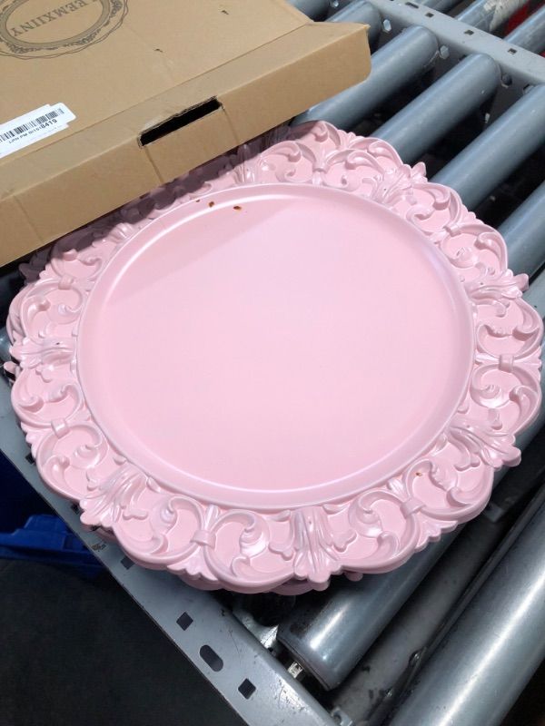 Photo 2 of ***STOCK PHOTO REFERENCE ONLY*** Leemxiiny 13" Pink Charger Plates, Set of 6 Plastic Textured Chargers for Dinner Plates with Embossed Rim, Table Décor, Party, Wedding, Holiday