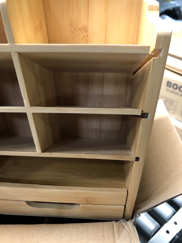 Photo 1 of **Damage Wood** SOUJOY Bamboo Pen Holder Organizer, 360°Rotating Art Supply Storage Caddy, Hold 400+ Pencils, 15 compartments Office Desk Stand Box with Handle for Marker Pens, Colored Pencil, Art Brushes