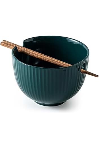 Photo 1 of (2 PACK) Ceramic Ramen Noodle Bowl with Matching Chopsticks, Soup Bowls for Udon Soba Pho Asian Noodles, Dishwasher and Microwave Safe, 28 oz
