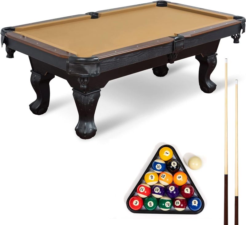 Photo 1 of **MISSING PIECES / DAMAGE** EastPoint Sports Masterton 87-Inch Pool Table - 8 Ball Pool Game Table for Billiards Indoor Games in Rec Room, Basement & Family Game Room - Available in Tan, Red, Green and Navy Felt Colors *Legs missing, side panel damaged (f