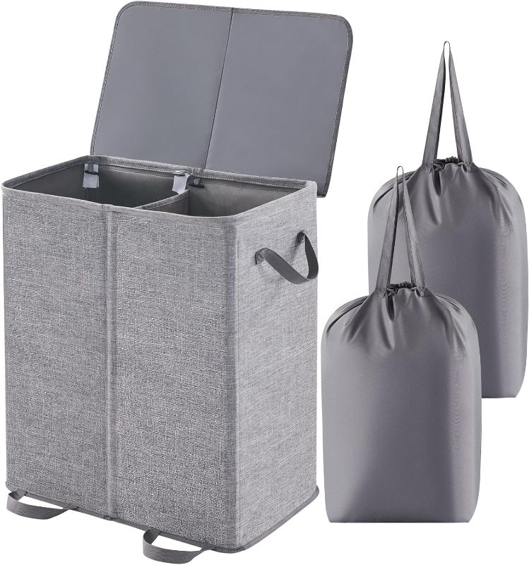 Photo 1 of ***LOOKS NEW*** Lifewit Double Laundry Hamper with Lid and Removable Laundry Bags, Large Collapsible 2 Dividers Dirty Clothes Basket