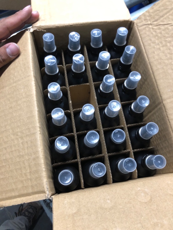 Photo 2 of *** MISSING ONE** The Bottle Depot Bulk 24 Pack 2 oz Black Glass Bottles With Spray; Wholesale Quantity for Essential Oils, Serums with Pretty Frosted Finish to Protect and Preserve Quality