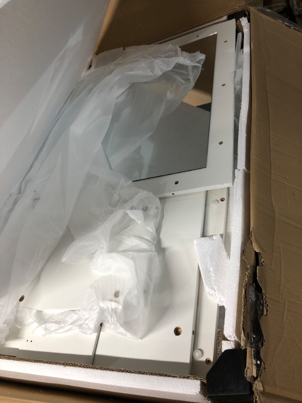 Photo 3 of ***DAMAGED BOARDS*** DWVO Vanity Desk with Mirror and Lights, Makeup Vanity Set with Drawers & Cabinet, 3 Colors Lighting Adjustable Brightness, Dressing Table for Bedroom, Storage Shelf and Stool, White