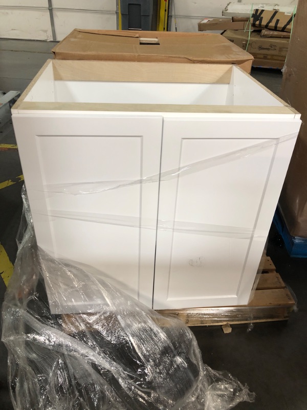 Photo 1 of ***DAMAGED - NO PACKAGING - SEE PICTURES***
Base White Sink Cabinet, Wooden Construction 30" L x 24" W x 30" H