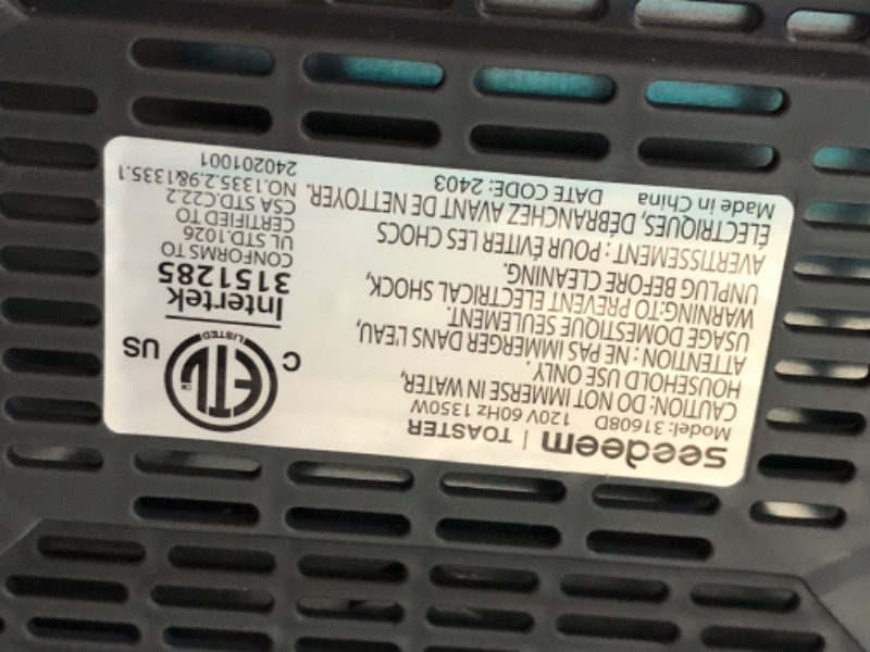 Photo 3 of ***USED - POWERS ON - UNABLE TO TEST FURTHER***
SEEDEEM Toaster 2 Slice, Stainless Toaster LCD Display&Touch Button, 50% Faster Heating Speed, 1.4'' Wide Slots Toaster, 4 Basic+More Timer Functions, Removable Crumb Tray, 1350W, Dark Metallic