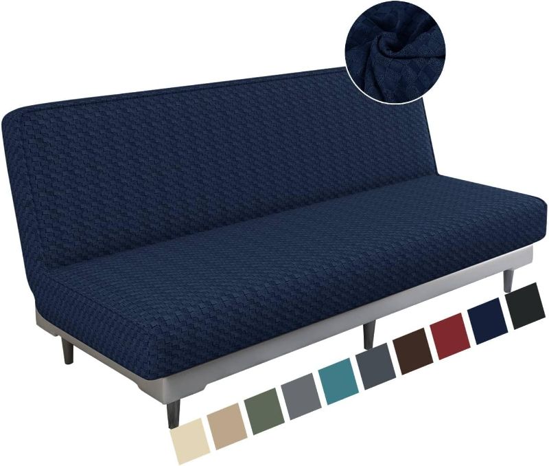 Photo 1 of ***STOCK PHOTO REFERENCE ONLY***
MAXIJIN Newest Jacquard Futon Cover Stretch Armless Futon Sofa Cover Soft Futon Slipcover with Elastic Bottom Thick Sofa Bed Furniture Protector Covers for Washable Futon (Futon, Navy Blue)Full Fitted Sheet 1 Pc, Full Size