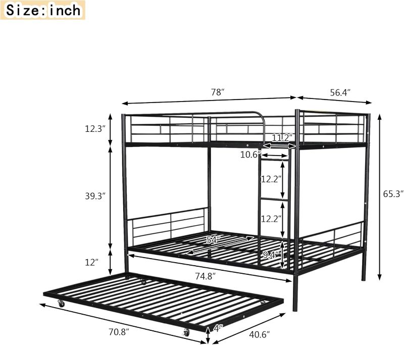 Photo 3 of (READ FULL POST) BOX 2 OF 2 __ DNYN Stairway Full Over Full Bunk Bed with Storage Ladder & Wardrobe Design for Kids/Adults,Sturdy Metal Bedframe w/Safety Rails,Space Saving & No Box Spring Need,for Dorm,Bedroom,Guest Room, Black