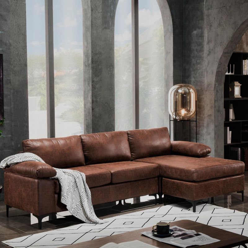 Photo 1 of **NONREFUNDABLE**FOR PARTS OR REPAIR**SEE NOTES**
***STOCK PHOTO REFERENCE ONLY***
Sectional Couch L Shape Sectional Sofa Faux Leather Sofa, Brown