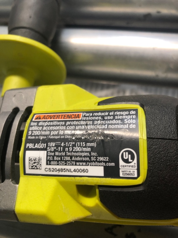 Photo 3 of ***NO BATTERY OR ATTACHMENT***
RYOBI ONE+ HP 18V Brushless Cordless 4-1/2 in. Angle Grinder (Tool Only) PBLAG01B
