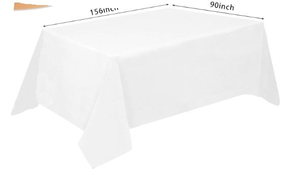 Photo 1 of 1pc--Fixwal 90x156 White Table Cloth Rectangle, Polyester Fabric Washable Table Cover