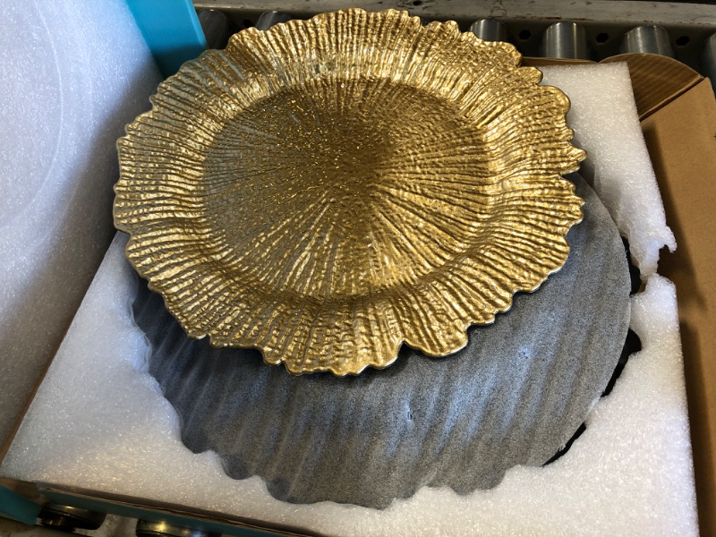 Photo 3 of 13" Gold Charger Plates, Plastic Reef Plate Chargers for Dinner Plates for Wedding, Events, Party, Tabletop Decor.(Set of 6)
