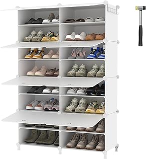 Photo 1 of AWTATOS Shoe Rack, 8 Tier Shoe Storage Cabinet with Door, 32 Pair Shoe Organizer Shelves for Closet Hallway Bedroom Entryway, White