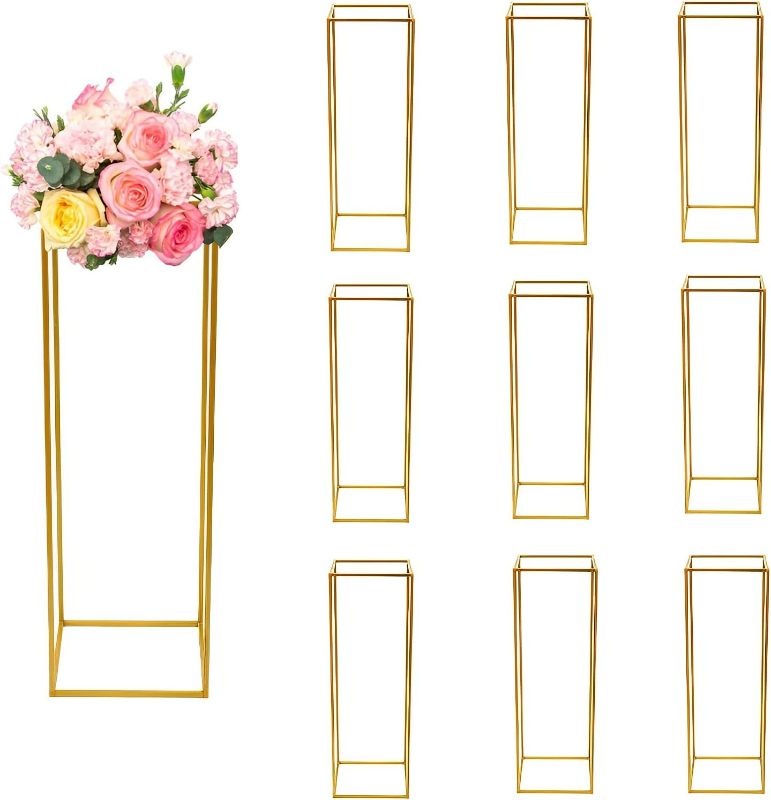 Photo 1 of Gold Wedding Flower Stand, 10Pcs 31.5inch/80cm Wedding Metal Vase Stand Detachable Column Flower Stand Geometric Centerpieces Vase for Tabletop Flower Arrangement, Wedding and Reception Decoration