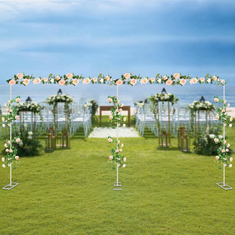 Photo 1 of 19.7 * 9.8FT Arch Square Backdrop Stand, Metal Arch Backdrop Stand,Portable Pipe and Drape Backdrop Stand with Crossbar,Adjustable Backdrop Stand for Wedding Birthday Party Photography Christmas (silver)