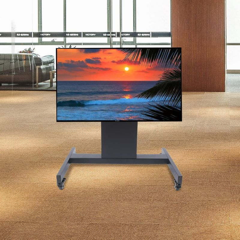 Photo 1 of Confidence Monitor Stand, Rolling TV Stand with Height Adjustment 20.87-26.57 inch and 0-90 Degree Tilt Adjustment, Mobile TV Cart, Low Profile Floor Confidence Monitor Cart for 32-65 inch Screen