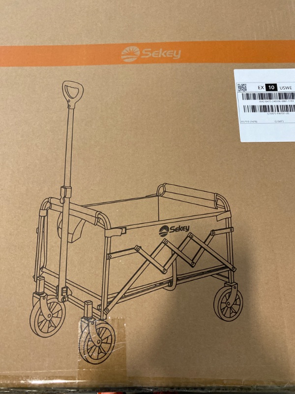 Photo 4 of Sekey 220L Collapsible Foldable Wagon with 330lbs Weight Capacity, Heavy Duty Folding Wagon Cart with Big All-Terrain Wheels & Drink Holders Barbie Pink