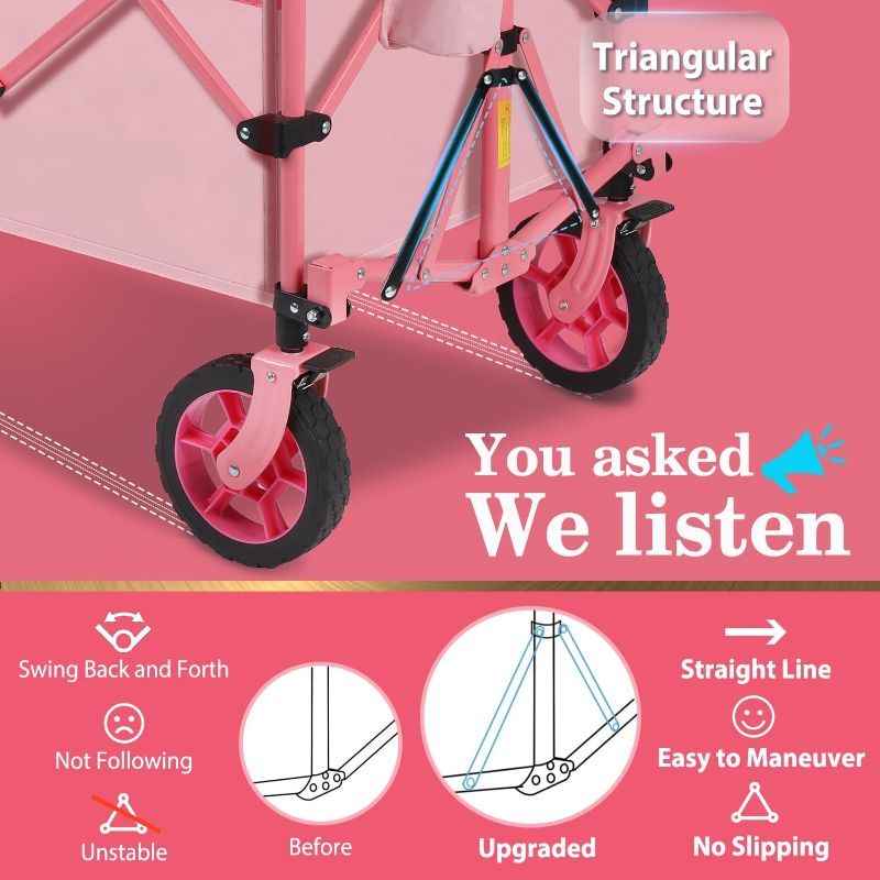 Photo 2 of Sekey 220L Collapsible Foldable Wagon with 330lbs Weight Capacity, Heavy Duty Folding Wagon Cart with Big All-Terrain Wheels & Drink Holders Barbie Pink