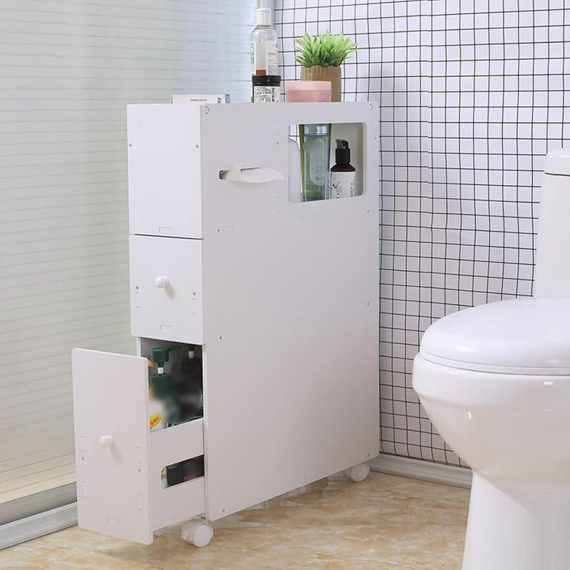 Photo 1 of DYRABREST Bathroom Storage Cabinet 3-Tier Toilet Side Cabinet Free Standing Toilet Paper Holder Narrow Corner Floor Cabinet Vertical Dresser Storage Tower with Drawers for Small Space