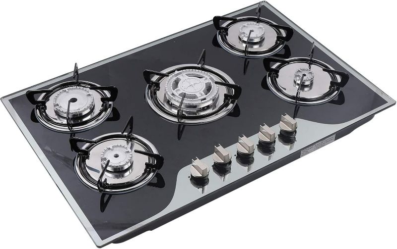 Photo 1 of 30 inch Gas Cooktop, Gas Stove Top with 5 High Efficiency Burners Built-in Gas Hobs Kitchen Cooker Stove Cooktop LPG/NG Convertible Stove Tempered Glass Stovetop Cooker for Kitchen Home Apartments