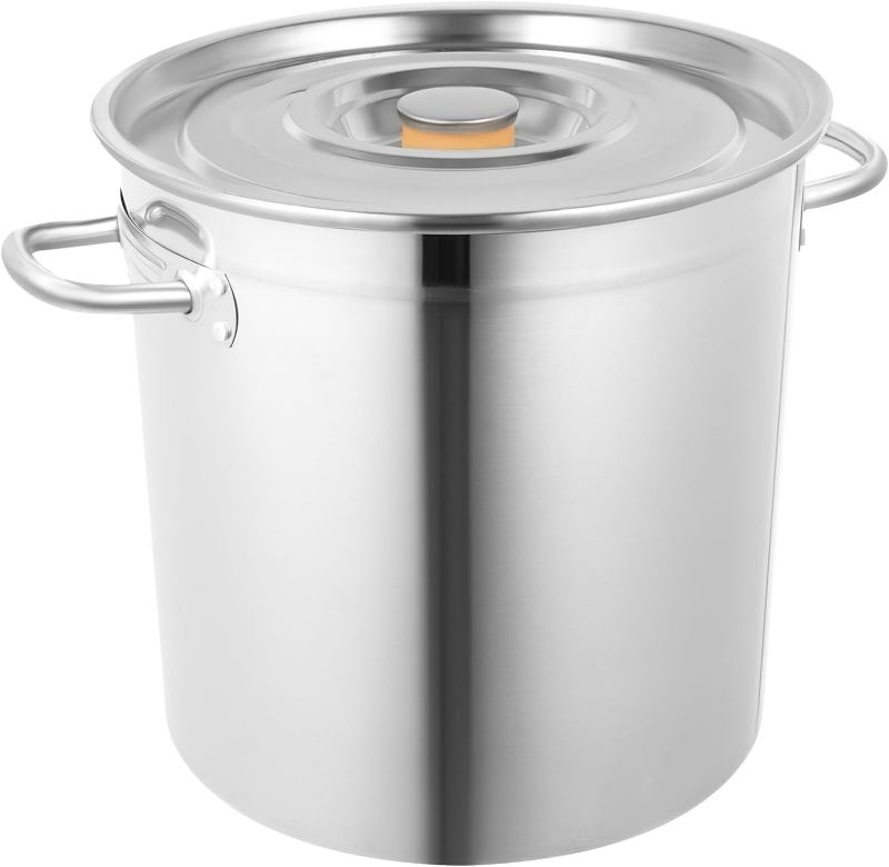 Photo 1 of 30 Quart 35L Commercial Grade Stockpot 201 Stainless Steel Stockpot Heavy-Duty Canning Pot Soup Pot Induction Pot with Lid and Riveted Handles for Soup Seafood Stock Canning Silver