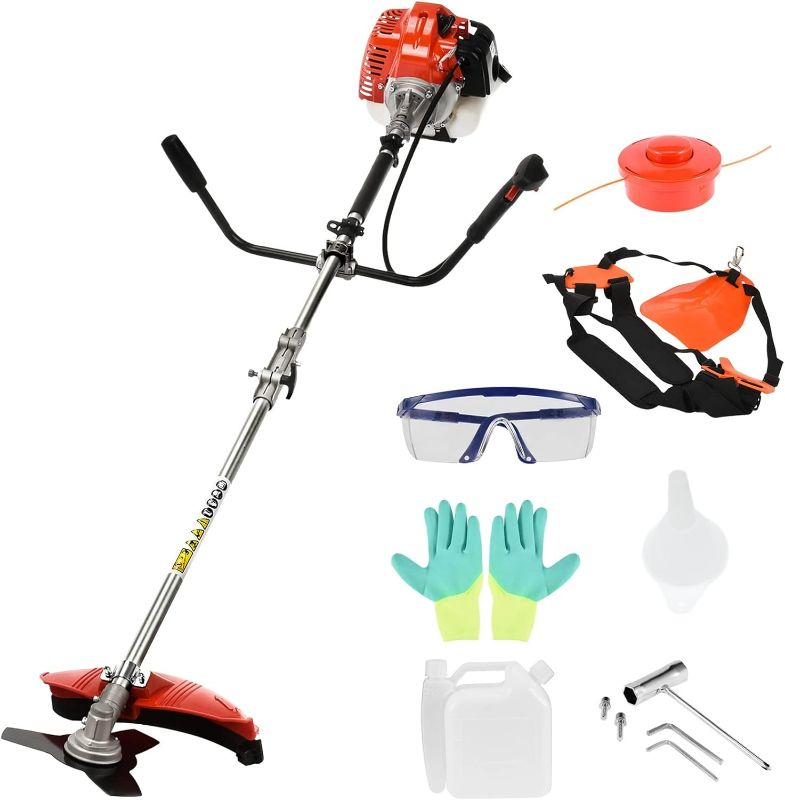 Photo 1 of 52cc Gas  Trimmer, 2 in 1 Petrol Weed Eater, 2-Stroke Weed Whacker Cordless, Backpack Brush Trimmer Garden Tools Red