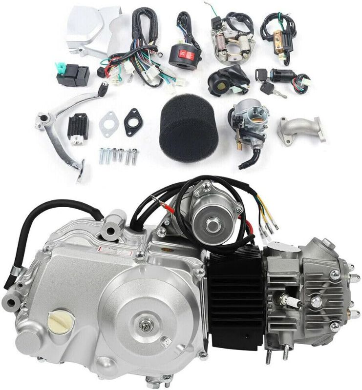 Photo 1 of 125cc 4 Stroke Electric Start Engine Motor Air-cooled Single-cylinder Semi Auto Engine with 3 Forward 1 Reverse for ATV Bike Go kart Quad Dirt bike, Silver