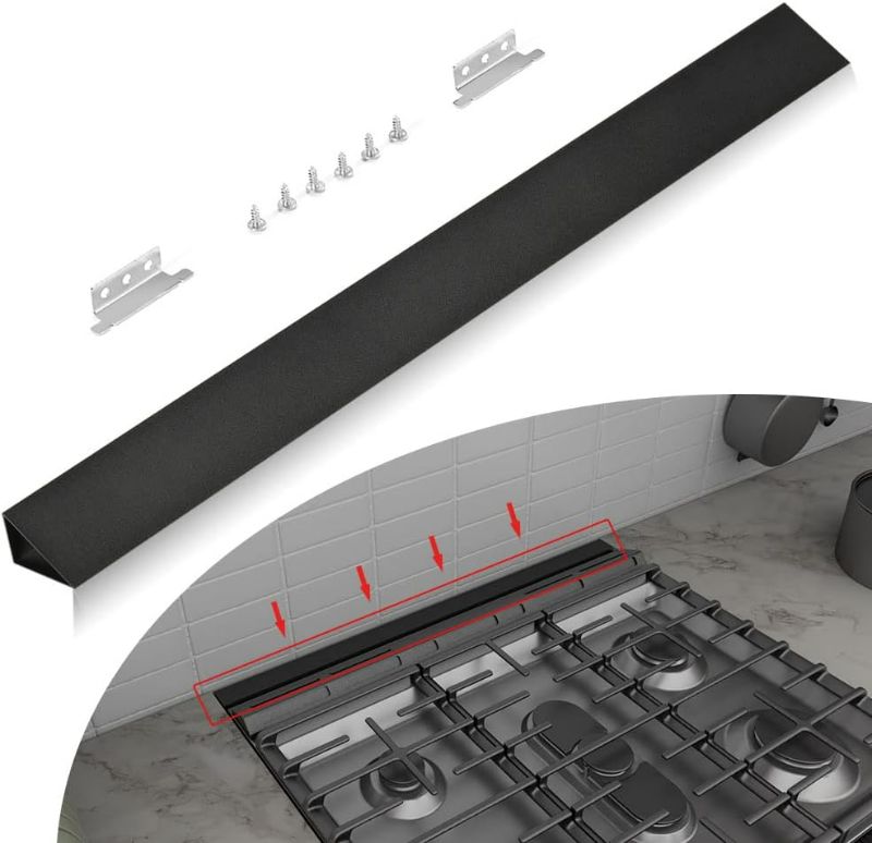 Photo 1 of Slide-in Range Rear Filler Kit Black, Universal Triangular Fill Strip, Top Trim Kit Between Stove and Wall for Whirlpool & Most Brand, Aluminum Gap Cover, 30" Long