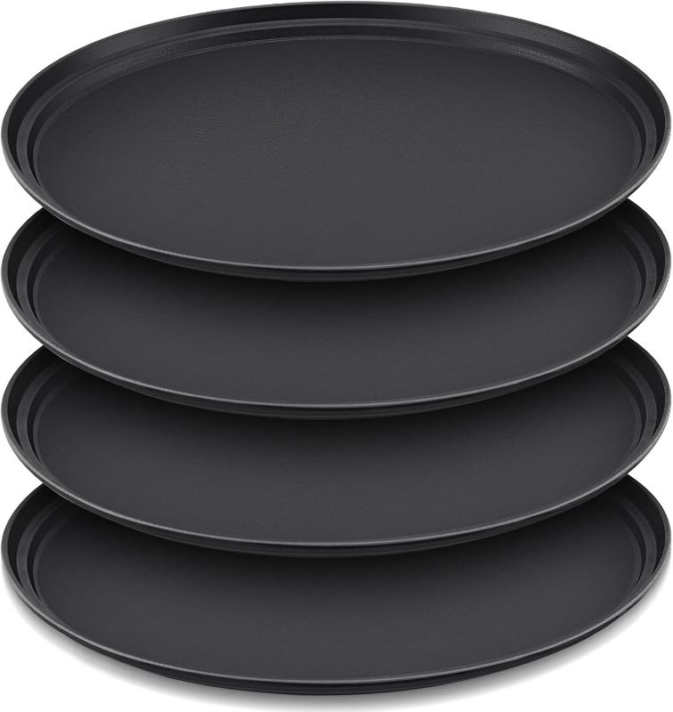 Photo 1 of FillTouch 4 Pcs 24 Inch x 29 Inch Restaurant Serving Trays Black PP Plastic Non Slip Tray Rubber Lined Large Oval Tray for Kitchen Dining Room Cafeterias Fast Food Service