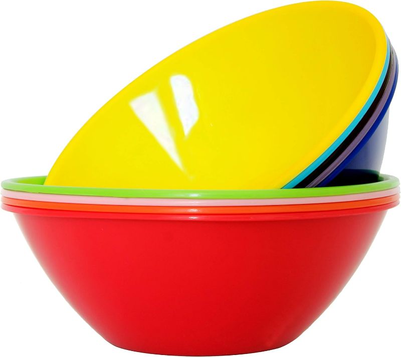 Photo 1 of Set of 16 - Youngever 10 inch 100 Ounce Plastic Mixing and Serving Bowls, Popcorn Bowls, Salad Bowls, Chip and Dip Serving Bowls, Set of 16 (Rainbow)