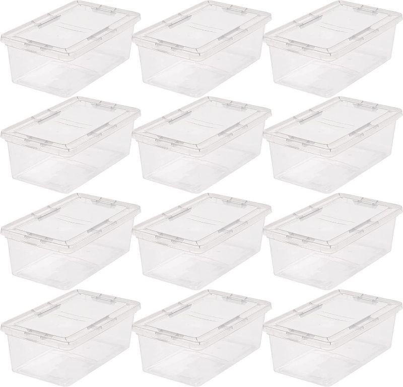 Photo 1 of IRIS USA 7 Qt Clear Storage Box, BPA-Free Plastic Stackable Bin with Lid, 6 Pack, Containers to Organize Shoes and Closet Shelves, Classroom Organization Teacher Tools, Game Storage