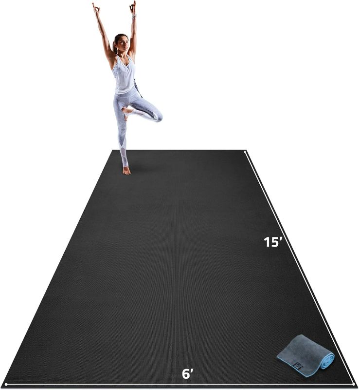 Photo 1 of Gorilla Mats Premium Extra Large Yoga Mat – 15' x 6' x 8mm Extra Thick & Ultra Comfortable, Non-Toxic, Non-Slip Barefoot Exercise Mat – Works Great on Any Floor for Stretching, Cardio or Home Gym Workouts