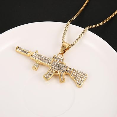 Photo 1 of AsAlways Gold Plated AK-47 Rifle Shape Army Style Gun Pendent