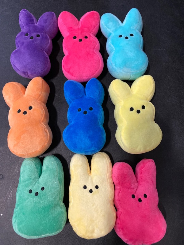 Photo 2 of Easter Bunny Plush Toys 15cm/6inch Cute Peep Rabbit Stuffed Animal Solid Color Easter Decorations Indoor Easter Basket Stuffers for Kids (9Pcs, 15cm / 6inch)