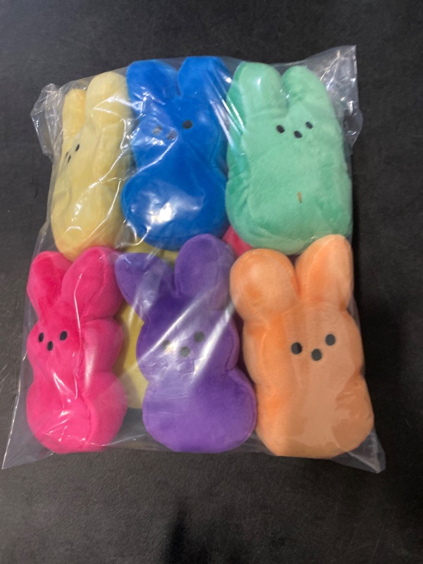 Photo 3 of Easter Bunny Plush Toys 15cm/6inch Cute Peep Rabbit Stuffed Animal Solid Color Easter Decorations Indoor Easter Basket Stuffers for Kids (9Pcs, 15cm / 6inch)