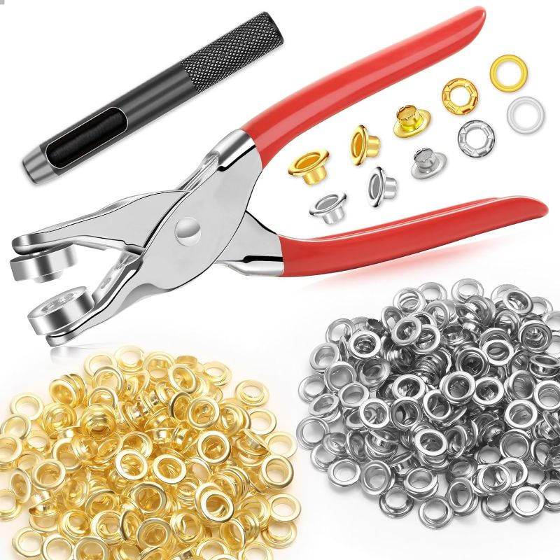 Photo 1 of 643Pcs Grommet Tool Kit 1/2 Inch(Inside Hole Size) Eyelet Kit with 320Pcs Eyelets Grommets, 320Pcs Washers, and Grommet Eyelet Pliers for Leather/Belt/Shoes/Crafts