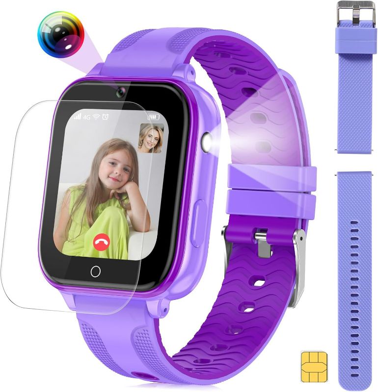 Photo 1 of 4G Kids Smart Watch with GPS Tracker and Calling, 1.69" HD Touch Screen Kids Cell Phone Watch Combines SMS, Voice, Video Call, SOS, Face Unlock Function, GPS Watch for Kids Boys Girls 3-15 (black)