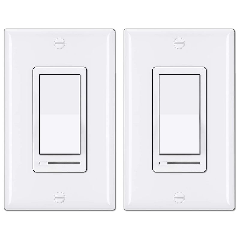 Photo 1 of BESTTEN 2 Pack Dimmer Light Switch, Universal Lighting Control, Single Pole or 3 Way, Compatible with LED Dimmable Lamp, CFL, Incandescent, Halogen Bulb, Decorator Wallplate Included, White