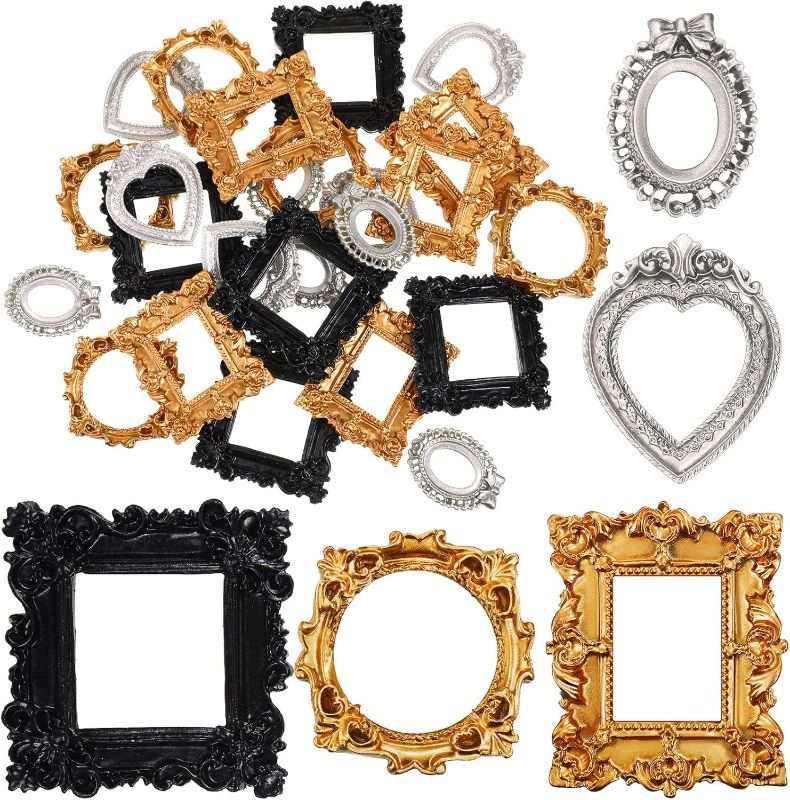 Photo 1 of Vicenpal 25 Pieces Vintage Resin Picture Frame Antique Photo Resin Frame Mini Resin Jewelry Display Frame Photography Photo Frame DIY Small Photo Frame for Manicure Photo Home Decoration (Black, Gold,