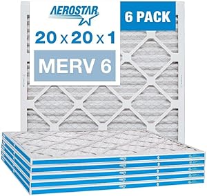 Photo 1 of Aerostar 20x25x1 MERV 6 Pleated Air Filter, AC Furnace Air Filter, 6 Pack (Actual Size: 19 3/4"x24 3/4"x3/4")