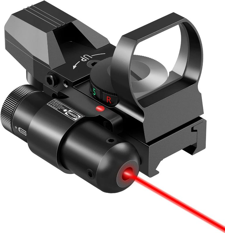 Photo 1 of CVLIFE 1X22X33 Reflex Sight Red Dot Sight Red Green 4 Reticle Optics with Laser and Pressure Pad Switch for 20mm Rail